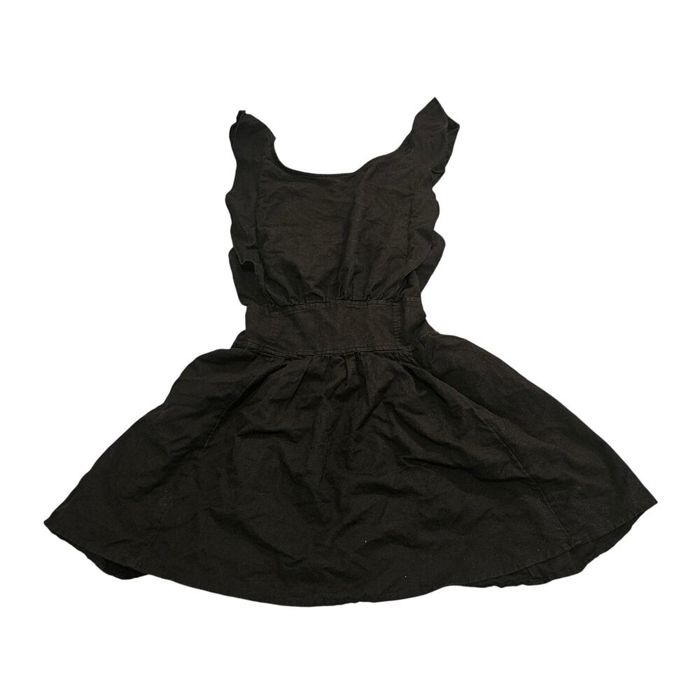 Free People Black Linen Blend Mini Dress Womens XS Flutter Sleeve Fit Flare